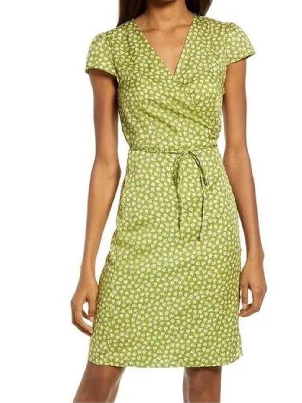 Reformation Zena Jesse Floral Print Wrap Short Sleeve Mini Dress Green Small